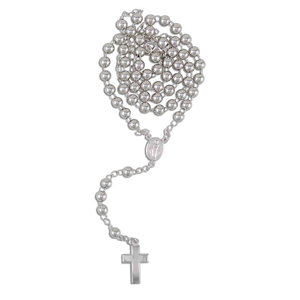 Rosenkranz echt Silber mit runder Perle - glattes Kreuz und Federring  40 cm