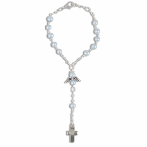 Zehner Rosenkranz Perle Kunststoff hellblau - Schutzengelchen - Verschluß 15 cm