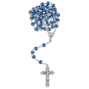 Rosenkranz Kunststoff Perle 8 mm blau rund mit Rosette - Kruzifix Metall 58 cm