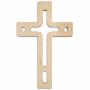 Wandkreuz modern Kreuz durchbrochen Buche hell lackiert 18 x 11,5 x 1,4 cm
