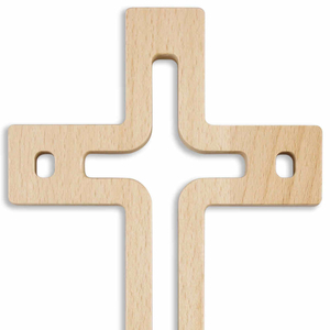 Wandkreuz modern Kreuz durchbrochen Buche hell lackiert 18 x 11,5 x 1,4 cm