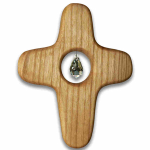 Holzkreuz zum Hängen 12 x 8 cm Kristall Tropfen 1,2 x 2 cm