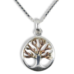 Halskette Anhänger Baum des Lebens bicolor rose 1,25 cm teilvergoldet 925/Silber