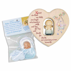 Set zur Geburt Set Taufe blau - Herz mit Schutzengel Holz & Baby Schutzengel Ton