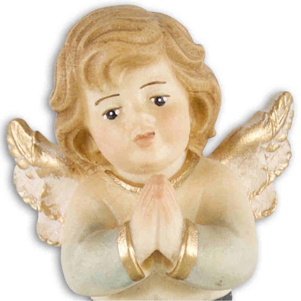Engel Schutzengel mit Mädchen ca 8 cm hoch Holz geschnitzt natur Taufe M 