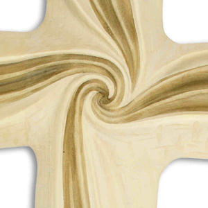 Wandkreuz - Glaubenskreuz Motiv Spirale braun goldfarben mehrfach gebeizt 30 x 16 cm