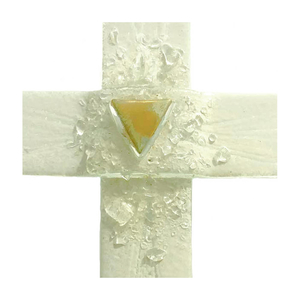 Glaskreuz klein weiß - gold Strahlen Fusing Relief 12 x 8,5 cm Wandkreuz Unikat
