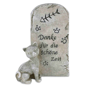 Katzen Erinnerungsstein / Tiergrabstein Danke für die schöne Zeit Kätzchen Trauerstein 15 x 7 x 19 cm 