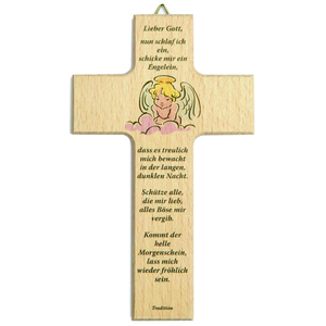 Kinderkreuz Motiv Schutzengel - schicke mir ein Engelein - Buche 20 x 12 cm Geburt Taufe