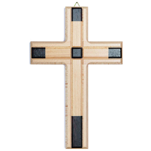 Wandkreuz modern Kreuz massiv Buche natur Einlagen Wenge Holz dunkelbraun 25 x 16 cm