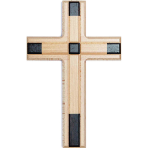 Wandkreuz modern Kreuz massiv Buche natur Einlagen Wenge Holz dunkelbraun 25 x 16 cm