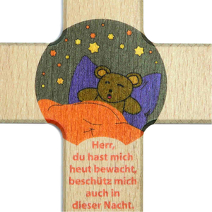 Kinderkreuz Teddybär / Abendgebet Du hast mich heut bewacht ... Buche bedruckt 20 cm