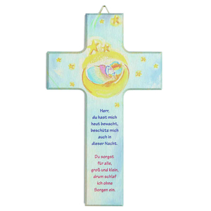 Kinderkreuz Motiv schlafendes Kind Sterne Abendgebet Buche bunt bedruckt 20 x 12 cm Geburt Taufe