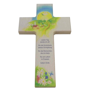 Kinderkreuz Gottes Schöpfung Haus in der Natur & Danksagungsgebet bedruckt 20 x 12 cm Geburt Taufe