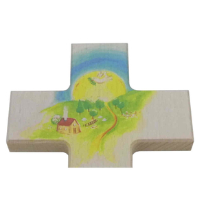 Kinderkreuz Gottes Schöpfung Haus in der Natur & Danksagungsgebet bedruckt 20 x 12 cm Geburt Taufe