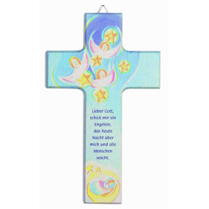 Kinderkreuz Motiv Sternen Schutzengel Abendgebet Buche bunt bedruckt 20 x 12 cm Geburt Taufe