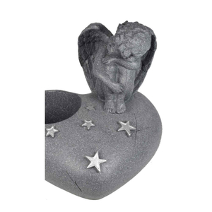 Herz mit Trauerengel anthrazit silberfarbene Sterne für Grabkerze / Teelicht 16 x 20 x 19 cm