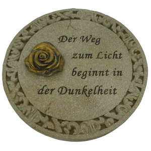 Runde Gedenk Platte Motiv Rose cremefarben mit Spruch 3fach sortiert Grabschmuck