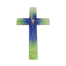 Glaskreuz Wandkreuz blau grn Strahlen Fusing Glas /...