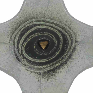 Glaskreuz modern Spirale des Lebens weiß schwarz Fusingtechnik & Blattgold 23 x 19 cm Unikat