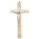 Wandkreuz Holz hell Kreuzauflage Kunststoff mit Goldfden...