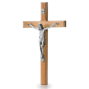 Wandkreuz / Kruzifix Olivenholz natur Jesus Metalllkrper silberfarben 25 cm Schmuckkreuz