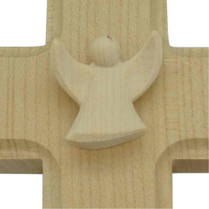 Wandkreuz Kinderkreuz Ahorn hell mit Schutzengel aus Holz 10 x 10 cm Taufe Geburt