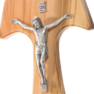 Wandkreuz / Taufkreuz Olivenholz natur Jesus Metalllkörper silberfarben 20 cm Schmuckkreuz