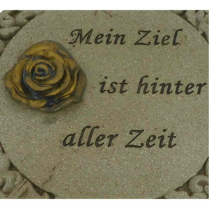 Gedenkplatte rund Bordüre creme Motiv Rose & Spruch Mein Ziel ... 19,5 cm Grabschmuck