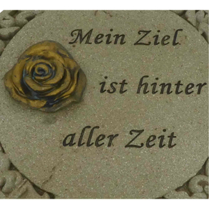 Gedenkplatte rund Bordre creme Motiv Rose & Spruch Mein Ziel ... 19,5 cm Grabschmuck