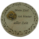 Gedenkplatte rund Bordüre creme Motiv Rose & Spruch Mein Ziel ... 19,5 cm Grabschmuck