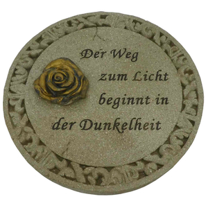 Gedenkplatte rund cremefarben Motiv Rose & Spruch Der Weg...19,5 cm Grabschmuck