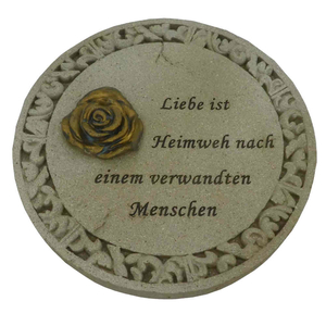 Grabplatte rund creme Bordre Motiv Rose & Spruch Liebe - 19,5 cm Grabschmuck