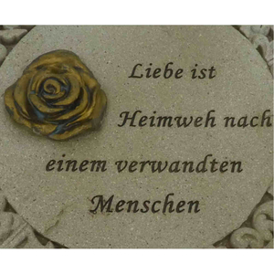 Grabplatte rund creme Bordre Motiv Rose & Spruch Liebe - 19,5 cm Grabschmuck