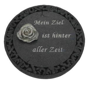 Gedenkplatte rund Bordüre anthrazit Motiv Rose & Spruch Mein Ziel ... 19,5 cm Grabschmuck