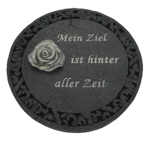 Gedenkplatte rund Bordre anthrazit Motiv Rose & Spruch Mein Ziel ... 19,5 cm Grabschmuck