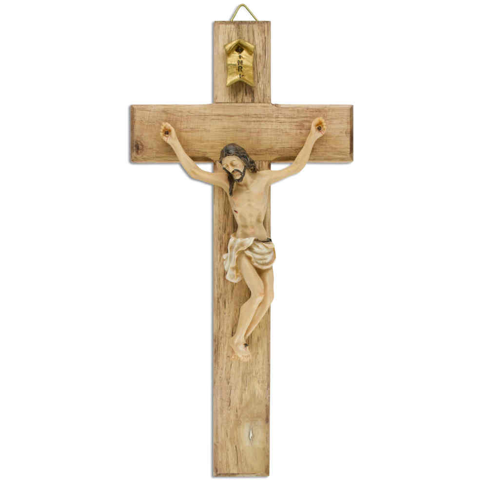 Jesuskreuz Holz 45 cm zum Hängen Jesus Wandkreuz Poly Inri NEU 