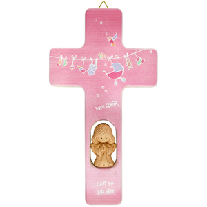 Kinderkreuz Mädchen rosa Schutzengel Ton & Text wie schön... 20 cm Geburt Taufe