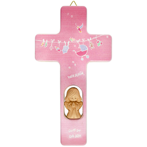 Kinderkreuz Mdchen rosa Schutzengel Ton & Text wie schn... 20 cm Geburt Taufe