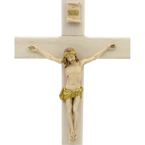 Kruzifix Wandkreuz Holz beige Jesuskorpus coloriert Balken gerade 23 cm Holzkreuz