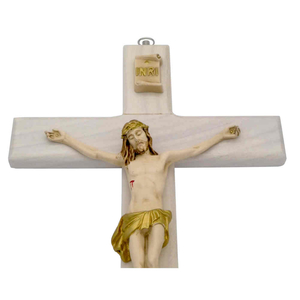 Kruzifix Wandkreuz Holz beige Jesuskorpus coloriert Balken gerade 27 cm Holzkreuz