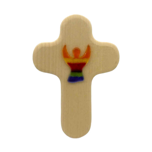 Wandkreuz Kinderkreuz Holz natur Auflage Glasengel Regenbogen 14,5 cm Taufe Geburt