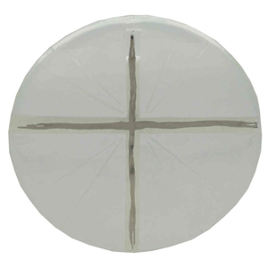 Glaskreuz modern rund strahlendes Kreuz Platin 13 cm Unikat Glaskunst Wandkreuz