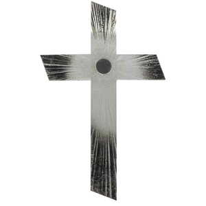 Glaskreuz modern Wandkreuz wei schwarz Sonne Platinauflage Fusing Relief 40 cm Glaskunst