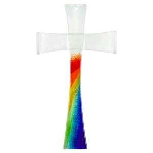 Wandkreuz Glas Regenbogen modern wei 20 x 11 cm Schmuckkreuz Glaskreuz Unikat