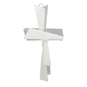 Glaskreuz transparent wei modern Handarbeit 30 x 13 cm Schmuckkreuz Wandkreuz Unikat