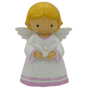Schutzengel Statue mit Taube weiß rosa für Mädchen Taufengel Engel kindgerecht 7,5 cm Geburt