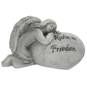 Trauerengel mit Herz knienend Ruhe in Frieden 14 x 8 cm Grabengel Engel Polyresin