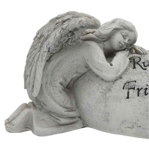 Trauerengel mit Herz knienend Ruhe in Frieden 14 x 8 cm Grabengel Engel Polyresin