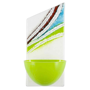 Weihwasserkessel Fusingglas modern weiß grün braun blau 15 x 6,5 x 5 cm Handarbeit